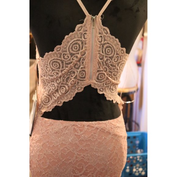 EMERALD SUNDAE Womens Pink Lace Slitted Floral Formal Mermaid Dress Juniors L - Picture 3 of 9